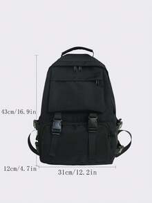 Classic Casual Minimalist Style Backpack, Solid Color Design, Fashion Versatile, Large Capacity Multi-Pocket, Adjustable Shoulder Strap, Suitable For Outdoor Sports, Travel, Commuting, Student, Shopping And Other Occasions, An Ideal Schoolbag. - 黑色 - 查看 4