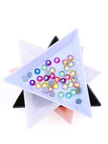 Bandeja de arte de uñas en forma de triángulo blanco para rhinestones y decoraciones, bandeja redonda para accesorios de arte de uñas, caja de almacenamiento de rhinestones de arte de uñas, bandeja de almacenamiento de decoraciones de arte de uñas - Multicolor - Ver 3
