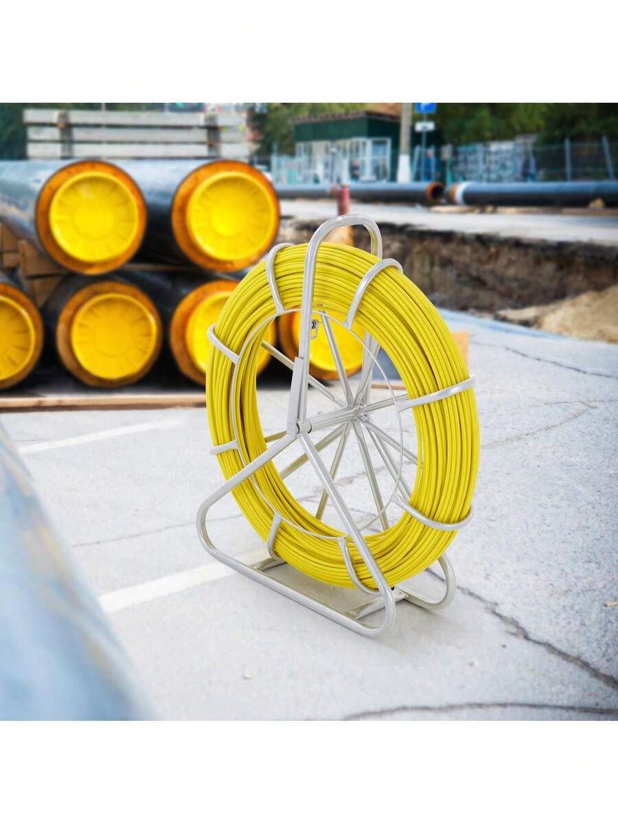 Fish Tape Fiberglass, 492 Ft, 5/16 In, Duct Rodder Fishtape Wire Puller, Cable Running Rod With Steel Reel Stand, 3 Pulling Heads, Fishing Tools For Walls And Electrical Conduit, Non-Conductive - Yellow - View 1