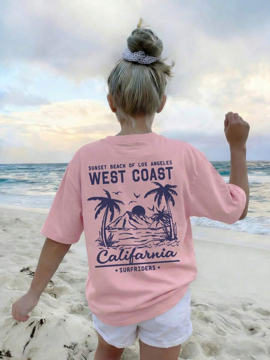 夏季休闲印花圆领短袖T恤，适合女孩和儿童——专为热爱旅行的小小冒险家设计！女童服装，女童图案T恤，夏季上衣，女童服饰