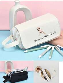 1pc Large Capacity Pencil Case, Customizable Pattern, Text Signature, High-Appearance Stationery Bag, Suitable As Teacher's Gift, Student's Gift, Or Friend's Gift - Multicolor - View 4