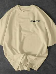 Men's Race T-Shirt With Front And Back Print, 100% Cotton, Spring/Summer Fashion Blouse - Khaki - View 3