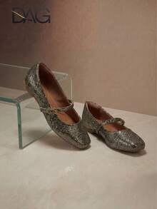 Women's Square Toe Pumps With Old Gold Glitter - 金色 - 查看 8