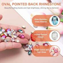 MECCANIXITY 24Pcs Oval Pointed Back Rhinestone, 6 X 8mm Oval Faceted Glass Rhinestone Gems Pointed Back Faceted Glass Beads For Nail DIY Jewelry Making Crafts Shoes Crystal, Dark Green - ColorC - 查看 3