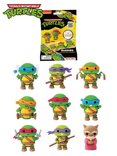 Nickelodeon 忍者神龟官方授权惊喜袋惊喜盒玩具3D收藏人偶动漫人物微缩模型家居装饰动作人偶和雕像套装尼克儿童频道