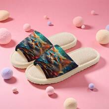 1双男女通用新款加厚绒拖鞋，印花家居拖鞋，四季皆宜，室内外两用，保暖绒内里冬季鞋，节日礼物拖鞋，生日礼物拖鞋，卧室拖鞋 - 女款拖鞋 - 查看 4