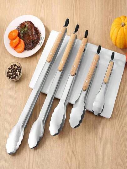 1 pieza Pinzas de cocina de acero inoxidable - Resistentes al calor, pinzas para alimentos sin rayar, aptas para freidora de aire y sartenes antiadherentes, para cocinar, asar a la parrilla y hornear, accesorios para barbacoa, herramienta de cocina de moda, menaje de cocina duradero, pinza para cocinar, garra de oso de metal, soporte para mazorca de maíz, accesorios de cocina, utensilios de cocina, pinzas para servir, pinzas para barbacoa, pinza para alimentos