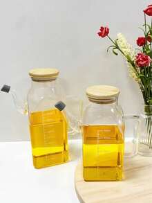 1 pieza Botella de vidrio para aceite, dispensador de aceite y vinagre de gran capacidad para la cocina con diseño a prueba de fugas, sin goteo y escala de medición - Ver 2