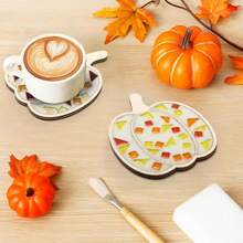 Honeydak 6 Sets DIY Glass Mosaic Tiles With 6 Wooden Coasters Making Mosaic Crafts Material Package Mixed Stained Glass For Handmade Colorful Home Decor Gift Indoor(Pumpkin,Warm Color) - ColorE - 查看 4