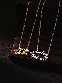 1 PC Custom Double Name Necklaces For Women Personalized Heart Birthstone Couple Stainless Steel Pendant Necklace Dainty Birthday Jewelry Gift - Multicolor - View 6