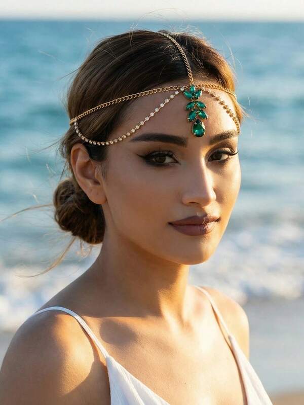 1pc Bohemian Style Women's Rhinestone Tassel Hair Chain, Jewelry Hair Accessory For Women To Wear On Beach, Party, Gathering