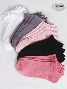 10 pares Calcetines de tobillo sólidos para mujer, calcetines respirable sin mostrar, calcetines cortos multicolores de corte bajo para chica - Multicolor - Ver 6