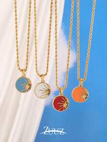 1pc 18K Gold Plated Stainless Steel Colorful Sun Charm Necklace For Women Fashion Female Jewelry Gifts - necklace - View 1
