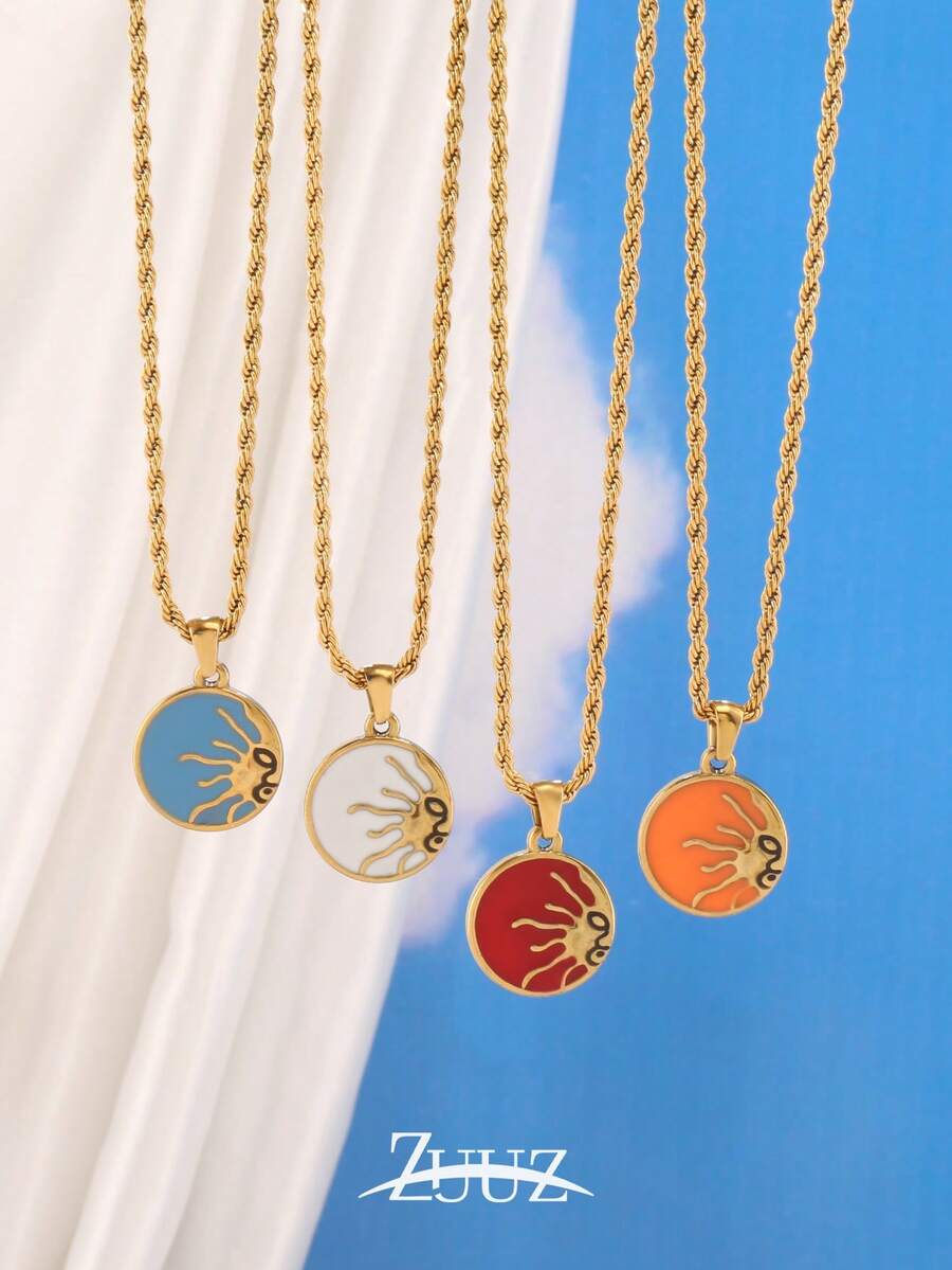 1pc 18K Gold Plated Stainless Steel Colorful Sun Charm Necklace For Women Fashion Female Jewelry Gifts - necklace - View 1