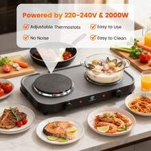 SUPERLEX 8-In-1Electric Stove, 2000W Induction Cooker Table, Portable Cooking Hot Plate, 5-Speed Temperature Control Portable Cooking Hot Plate, Heating Indicator Light, Overheating Protection. Suitable For All Cookers, Suitable For RV/Home/Camping/Apartment - UK Plug(220-240V) - View 8