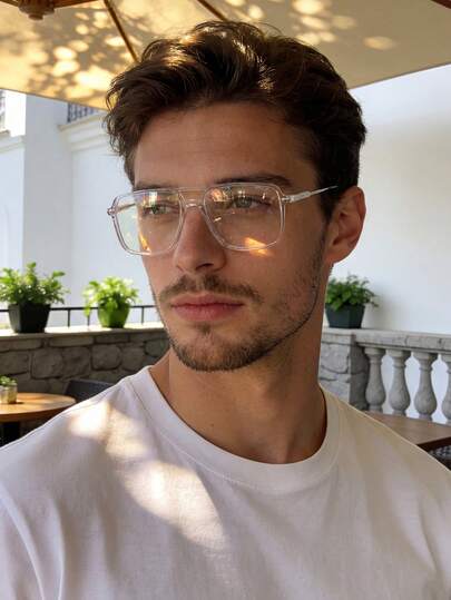 Unisex Rectangular Aviator Style Plastic Transparent Eyeglasses Frame, Light Glasses For Computer, Gaming, TV, Mobile Phone Use, Fashion Optical Glasses