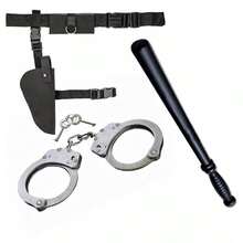 Costume Kit: Holster, Handcuffs, And Baton For Party/Costume. Fabric Decoration. - Black - View 1