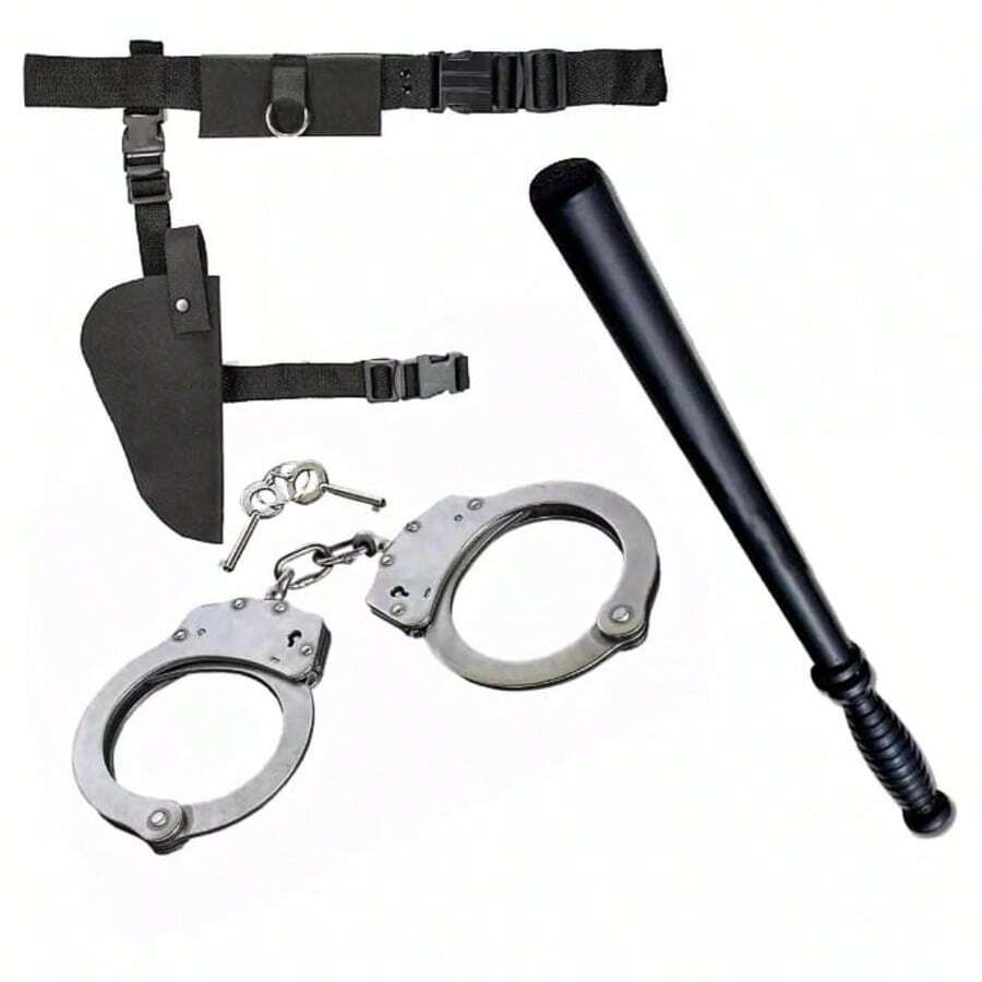 Costume Kit: Holster, Handcuffs, And Baton For Party/Costume. Fabric Decoration. - Black - View 1