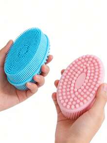 1pc Double-Sided Silicone Brush, Body Exfoliating Brush And Scalp Massager, Gentle Silicone Shampoo Brush, Soft Shower Brush - Multicolor - View 2