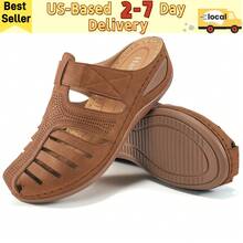 Ecetana Summer Outdoor Wedge Slippers For Women,Women's Retro Brown Sandals- Super Breathable, Stylish Closed Toe Cut-Out Design With Arch Support.Women Comfortable Wedge Sandals,Perforated Closed Toe Slip On Sandals, Effortless Slip-On, Perfect For Match With Dress And Casual Outdoor - Nâu 2018 - Xem 1