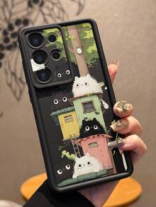 1pc Tree House Cat Pattern Printed Phone Case, Precise Camera Cutout, Anti-Drop Thick Black Phone Cover Compatible With Android Galaxy A55/A15/S21,S22,S23 FE,S24 Plus,25 Ultra, /, SMART 8 Pro,Honor,One Plus - Black - View 8