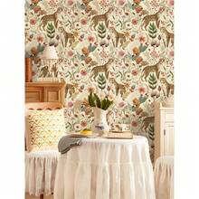 1卷时尚可爱植物豹纹壁纸，现代甜美植物动物印花壁纸，适用于各种房间墙壁和橱柜装饰，手工薄膜壁纸 - 多色 - 查看 7