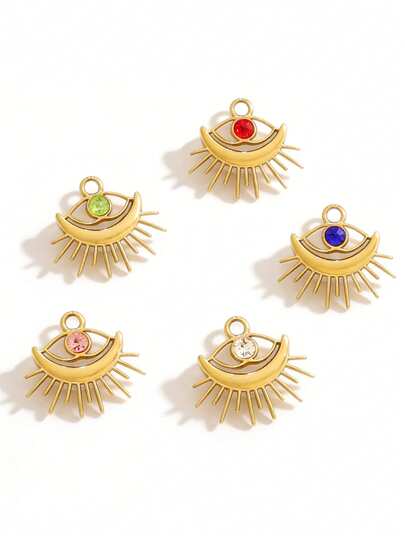 2 piezas de colgantes con ojo malvado de acero inoxidable con circonita de color chapado en oro de 18K, accesorios y suministros para hacer joyas DIY