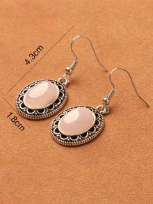 1 Pair Natural Rose Quartz Oval Earrings For Women - Rose Quartz - View 5