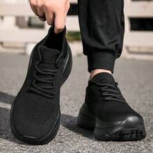 Nuevas Zapatillas Casuales de Cuatro Estaciones con Cordones - Suela de Goma Gruesa, Resistente al Desgaste - Cómodas, Versátiles, Aumentan la Altura - Estilosas y a la Moda - Negro - Ver 5