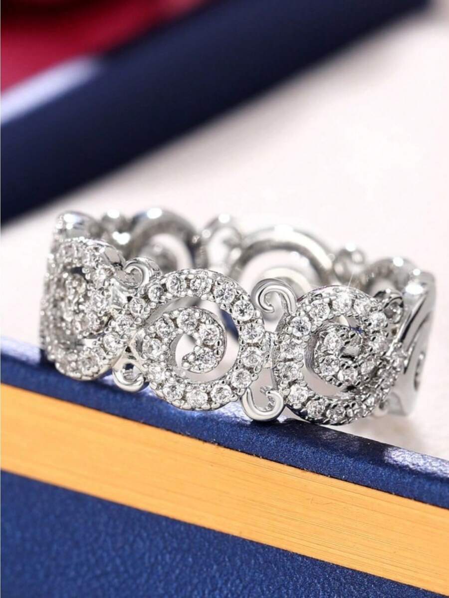 1枚复古镂空设计戒指，女士款，婚礼及订婚首饰，节日场合的优雅点缀，完美礼品之选（不含包装盒） - 銀 - 查看 1