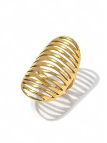 1枚18K镀金镂空椭圆形可调节戒指，前卫街头风不锈钢女式首饰，适合日常、通勤、派对和晚宴佩戴 - 橢圓 - 查看 7