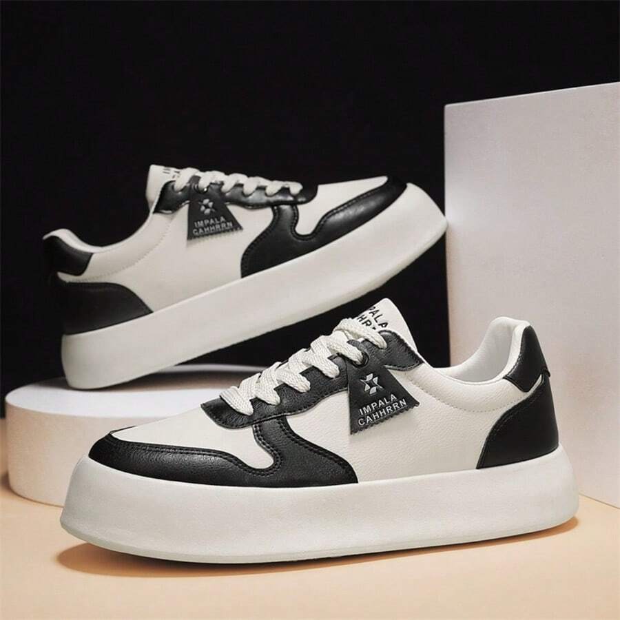 Zapatillas de Skate Elegantes para Hombre, Zapatillas Casuales con Estampado de Lichi para Hombre, Zapatillas Cómodas con Cordones Antideslizantes, Adecuadas para Actividades al Aire Libre para Hombre - Negro - Ver 1