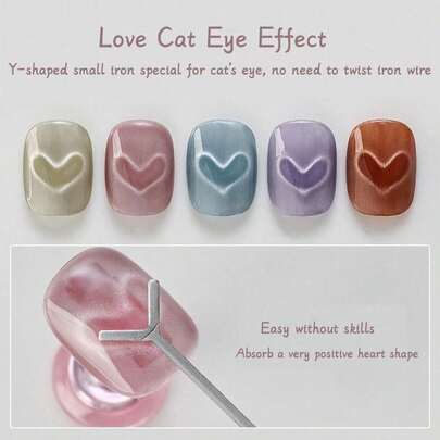 2pcs Magnetic Heart-Shaped Arrow Nail Art Tools - Cat Eye Glitter Design, DIY Manicure & Pedicure, Precise Nail Decoration, Salon-Grade, Metallic Finish