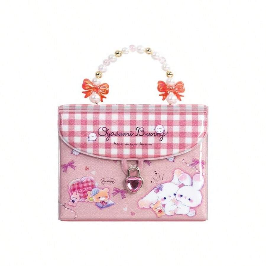 Rich Peach シール帳 3D シール 立体 バインダー 女の子 はがせる ぷくぷく 手帳 キラキラ 可愛い 手提 収納 バインダー 専用台紙 リフィル10枚入り クリスマス お正月 贈り物 夢幻 輝く 紫 月のこねこデザイン - ピンク チェック うさぎちゃんデザイン - チェックする 1