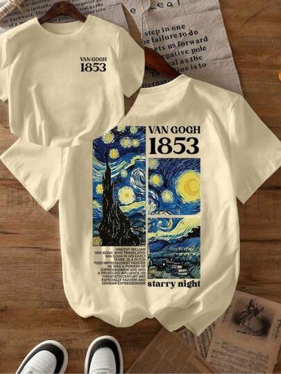 Camiseta Feminina Delicada T-shirt Artes de Van gogh Estampada frente e costas Máximo Conforto Blusinha de mulher descolada tendencia camisa novidade