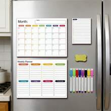12/6/1 Set Magnetic Dry Erase Fridge Calendar, Monthly Fridge Planner & Today's Menu List Whiteboard, 2/3 Pcs Fridge Blackboard For Kitchen And Office, Includes 3/8 Markers + Eraser - Magnetic Adhesive Set [pen and Eraser Colors Random] - View 10