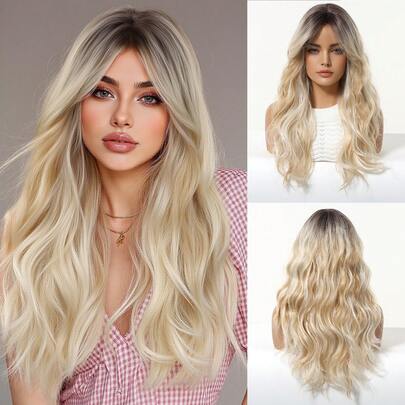 TOPSHE 24-Inch Long Curly Ombre Synthetic Heat Reisitant Wigs With Bangs For Women Deep Wave Wigs For Women,For Cosplay,Party,Daily,Dance,Weddings And Music Festivals
