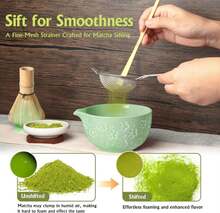 Matcha Whisk Tea Set Kit: Japanese Matcha Kit - Ceramic Bowl Bamboo Whisk Chasen Holder Spoon Measuring Scoop Sifter - Traditional Practical For Tea Ceremony Breakfast Lattes - Home Kitchen Christmas - ColorB - View 4