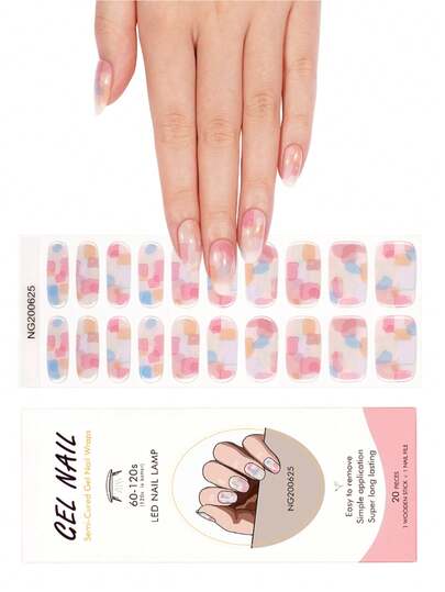 1 Box Of 20 Natural, Long-Lasting, Classic DIY Multi-Color Nail Gel Stickers, Easy To Apply And Remove, UV Cured Nail Gel Stickers