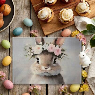 4pcs Easter Theme Placemats, Minimalist Rabbit Pattern, Suitable For Party Dining, Holiday Decor And Easter Decoration. Size: 30x45cm, Applicable For Seasonal Home Decor, Holiday Table Decor, Farmhouse Style,Washable Material, An Ideal Gift Choice.