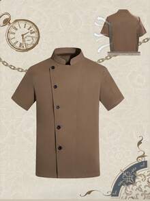 Đồng phục đầu bếp tay ngắn thoáng khí màu kaki, thiết kế lưới lưng, thoải mái, dành cho đầu bếp, đầu bếp, tiệm bánh, khách sạn, nhà hàng, dịch vụ thực phẩm, mùa hè - Màu Khaki - Xem 6