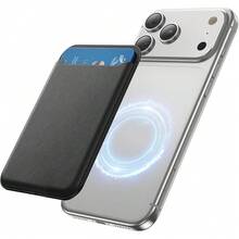 超薄磁吸钱包皮革 Magsafe 卡包磁吸手机套内置磁铁设计手机信用卡夹兼容苹果 16/15 Pro Max 安卓 A-Z 花环图案 - 黑色 - 查看 3