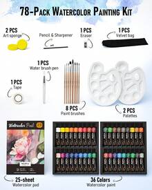 Nicpro Watercolor Paint Set For Adults,Beginner & Artists, 36 Tubes Water Color Paint Set With 25 Watercolor Paper Book, 8 Squirrel Paint Brushes, Palettes, Color Wheel, Water Color Painting Supplies - 36 Colors - View 2