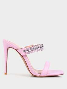 Bandy Stieletto Heel Metal Stud Sandals - Baby Pink - View 1