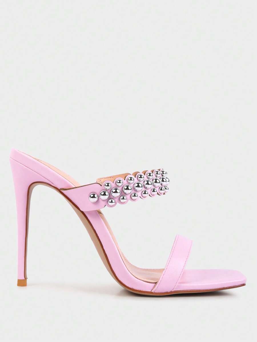 Bandy Stieletto Heel Metal Stud Sandals - Baby Pink - View 1