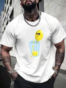 Unisex Printed T-Shirt With Lemon Drink On Top Of A Glass - Stylish Men's And Women's Shirt - 100% Cotton - Free Fast Shipping On - 白色 - 查看 1
