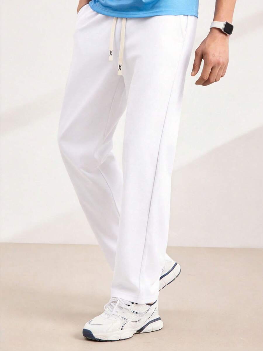 Driftmere Men's Straight Knit Pants, Loose Fit Casual Sweatpants, For Spring And Autumn,Lightweight / Breathable / Stretch/Comfortable, Track Pants - White - View 1