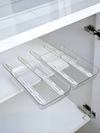 2 sets de rieles deslizantes autoadhesivos, accesorios de plástico para cestas extraíbles, rieles deslizantes para cajones, de uso múltiple para cocina, dormitorio, cajas de almacenamiento de dormitorio, armarios, baño, tiras deslizantes silenciosas, deslizadores de cajón multifuncionales, rieles extraíbles para cajas de almacenamiento