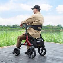 WALK MATE Walkers For Seniors, Rollator Walker With Seat, 12" Big Rubber Wheels All Terrain Rollator Walker With Backrest, Built-In Cable, Cup Holder, Foldable And Height Adjustment For Seniors, Red - View 10