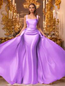 VIPGIRL 无袖缎面亮片吊带长款礼服，优雅美人鱼款式，适合舞会、晚宴、婚礼等正式场合，奢华迷人。 - 紫色 - 查看 8